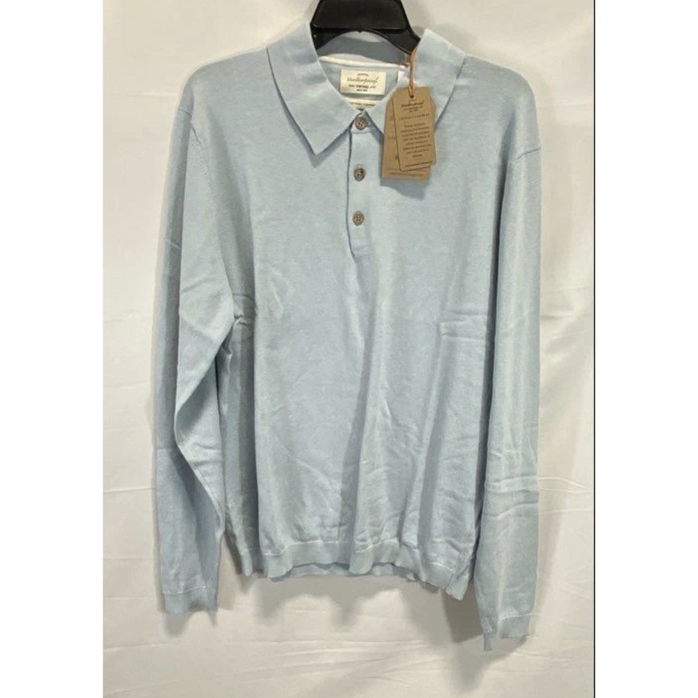 Weatherproof Vintage Men's Light Blue Cotton Cashmere Polo Sweater NWT Size M